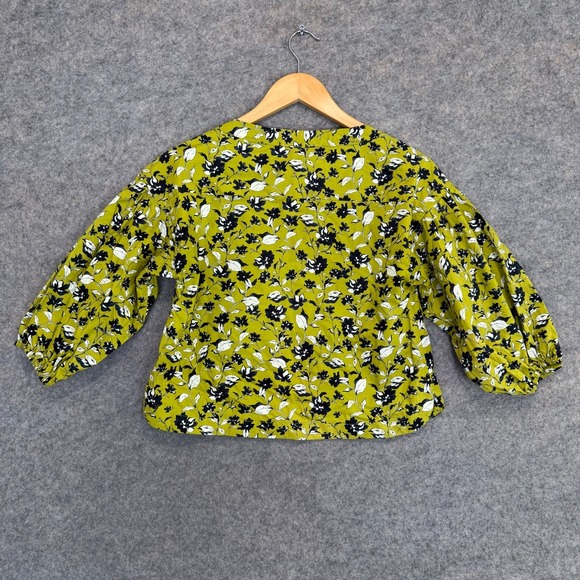 BURU Floral Cropped Button Sleeve Blouse Womens XS Lime Green Silhouette - Picture 11 of 13